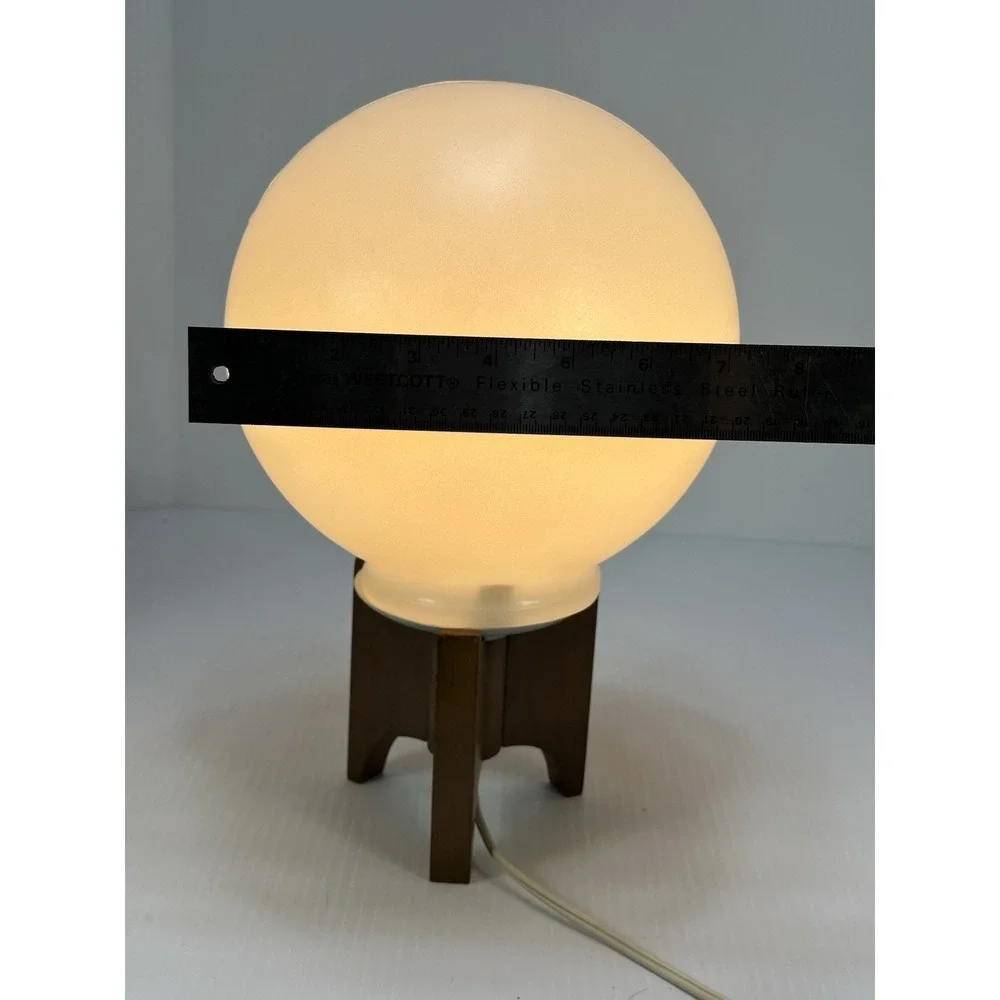 Vintage Mid Century Wood Base Plastic Orb Table Lamp Light MCM Yugoslavian